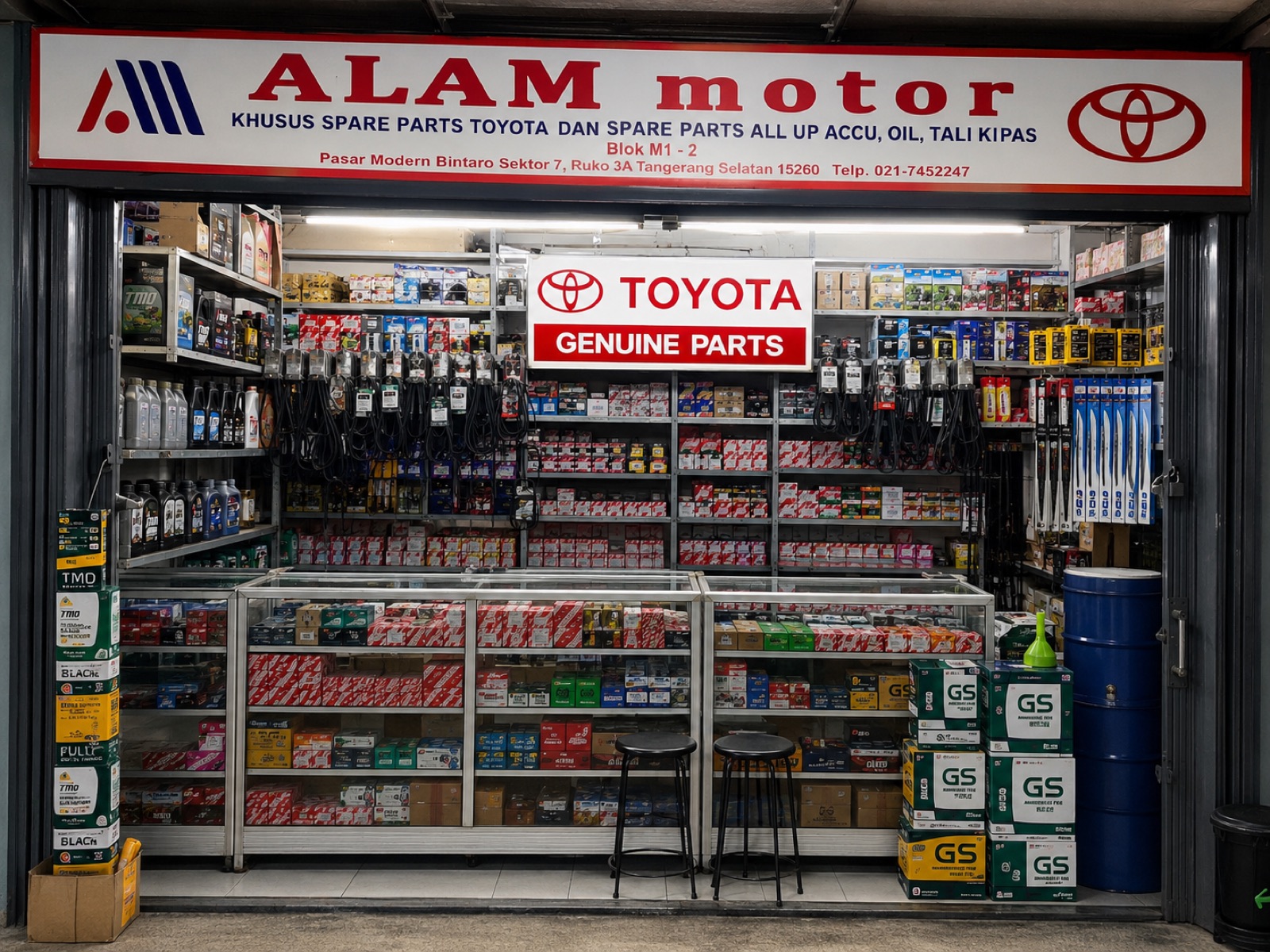 Bagian dalam toko Alam Motor di BTC Bintaro